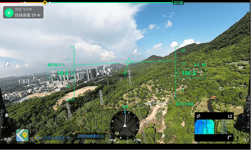 结合 FPV 画面与禅思 L2 分屏画面关注飞行安全